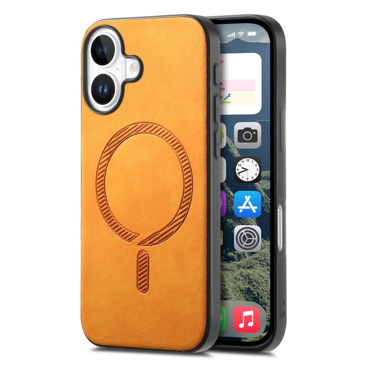 For iPhone 16 Plus Solid Color Retro Magsafe PU Back Cover Phone Case(Yellow) - iPhone 16 Plus Cases by buy2fix | Online Shopping UK | buy2fix