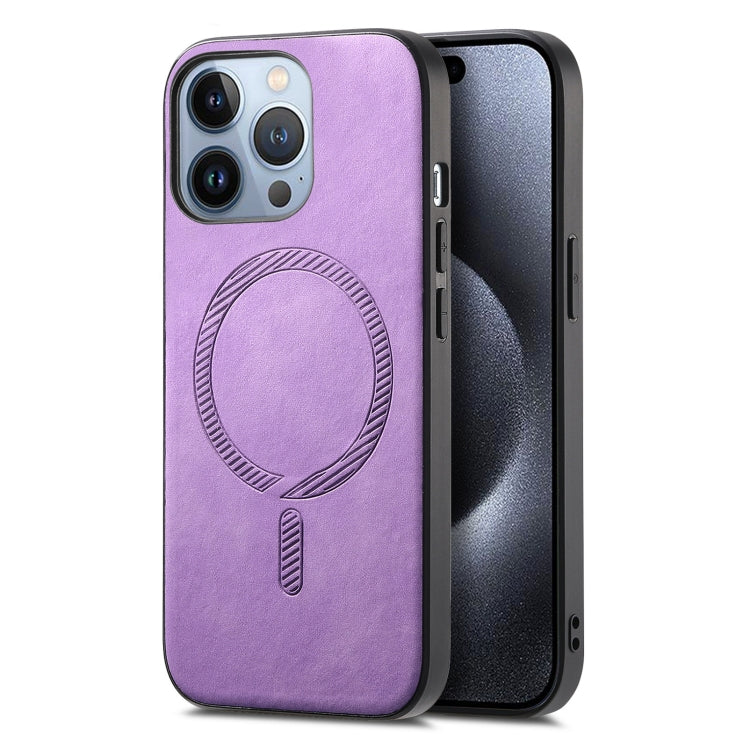 For iPhone 16 Pro Solid Color Retro Magsafe PU Back Cover Phone Case(Purple) - More iPhone Cases by buy2fix | Online Shopping UK | buy2fix