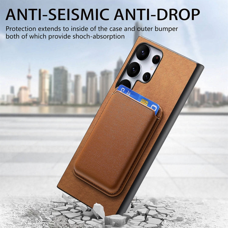 For Samsung Galaxy S25 Ultra 5G Retro Magsafe Card Bag PU Back Cover Phone Case(Brown) - Galaxy S25 Ultra 5G Cases by buy2fix | Online Shopping UK | buy2fix