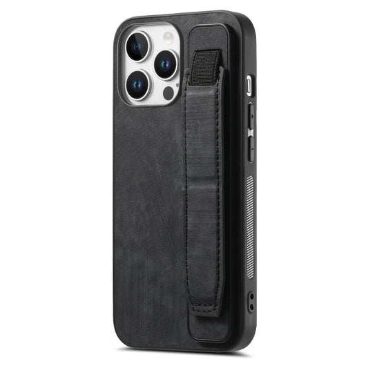 For iPhone 16 Pro Max Retro Wristband Holder Leather Back Phone Case(Black) - iPhone 16 Pro Max Cases by buy2fix | Online Shopping UK | buy2fix