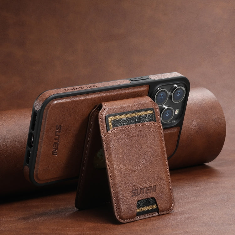 For iPhone 12 Pro Max Suteni M2 Oil Wax MagSafe Horizontal Card Bag Phone Case(Brown) - iPhone 12 Pro Max Cases by Suteni | Online Shopping UK | buy2fix