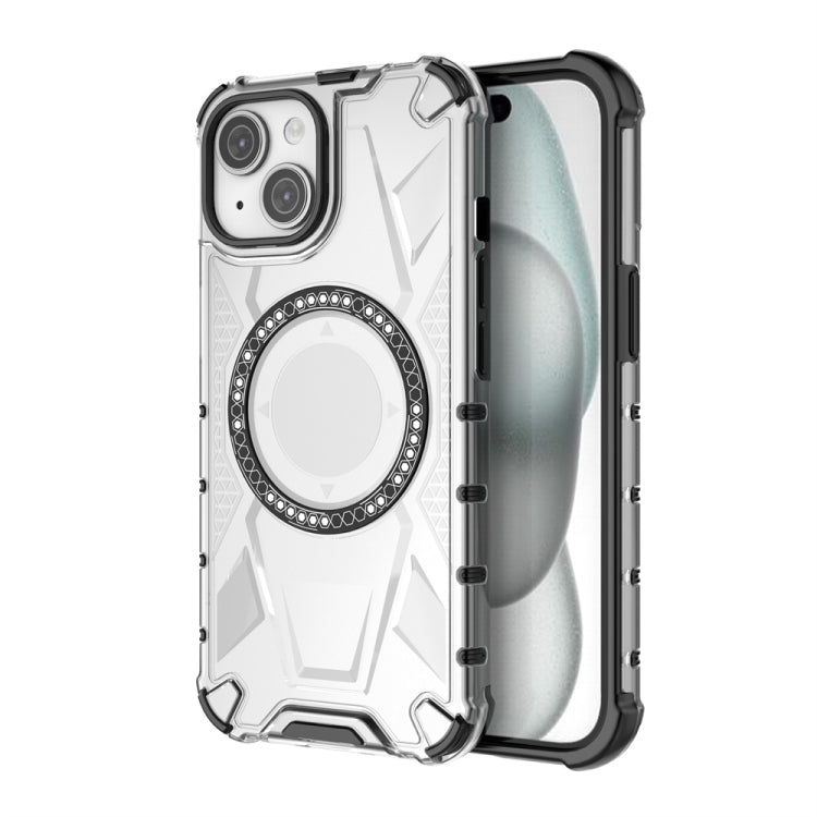 For iPhone 15 MagSafe Armor Holder PC Hybrid TPU Phone Case(White) - iPhone 15 Cases by buy2fix | Online Shopping UK | buy2fix