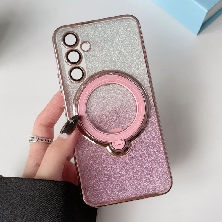 For Samsung Galaxy A15 5G Rotation MagSafe Holder Gradient Glitter TPU Phone Case(Pink) - Galaxy Phone Cases by buy2fix | Online Shopping UK | buy2fix