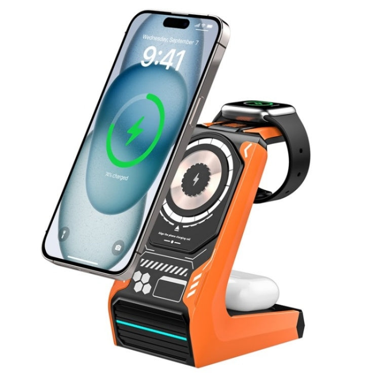 T21 3 in 1 Mecha Charger Mobile Phone Watch Earphone Desktop Wireless Charging Dock Station(Orange) - Wireless Charger by buy2fix | Online Shopping UK | buy2fix