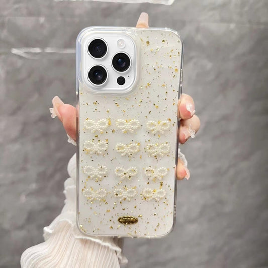 For iPhone 16 Pro Max Gold Foil Pearl Bow TPU Phone Case(Bow) - iPhone 16 Pro Max Cases by buy2fix | Online Shopping UK | buy2fix