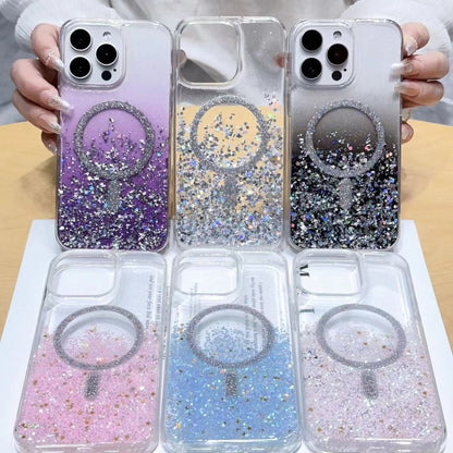 For iPhone 15 Gradient Glitter MagSafe PC Hybrid TPU Phone Case(Gradient Black) - iPhone 15 Cases by buy2fix | Online Shopping UK | buy2fix