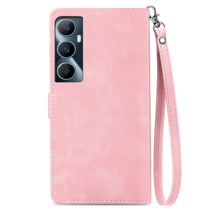 For Realme C65 Embossed Flower Zipper Leather Phone Case(Pink) - Realme Cases by buy2fix | Online Shopping UK | buy2fix
