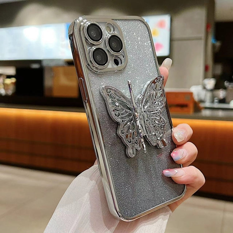 For iPhone 16 Pro Electroplated Gradient Glitter 3D Butterfly TPU Phone Case(Gradient Silver) - iPhone 16 Pro Cases by buy2fix | Online Shopping UK | buy2fix