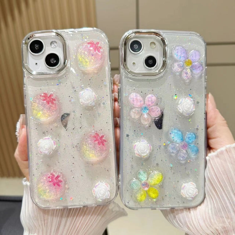 For iPhone 16 Pro 3D Flower Glitter Epoxy TPU Phone Case(Colorful Flowers) - iPhone 16 Pro Cases by buy2fix | Online Shopping UK | buy2fix