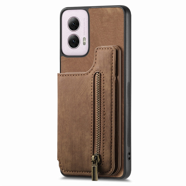 For Motorola G Power 5G 2024 Retro Leather Zipper Wallet Back Phone Case(Brown) - Motorola Cases by buy2fix | Online Shopping UK | buy2fix