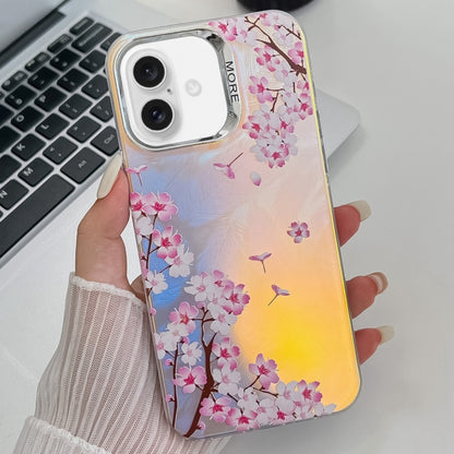 For iPhone 16 Electroplating Laser Flower Texture TPU Phone Case(Peach Blossom AH4) - iPhone 16 Cases by buy2fix | Online Shopping UK | buy2fix