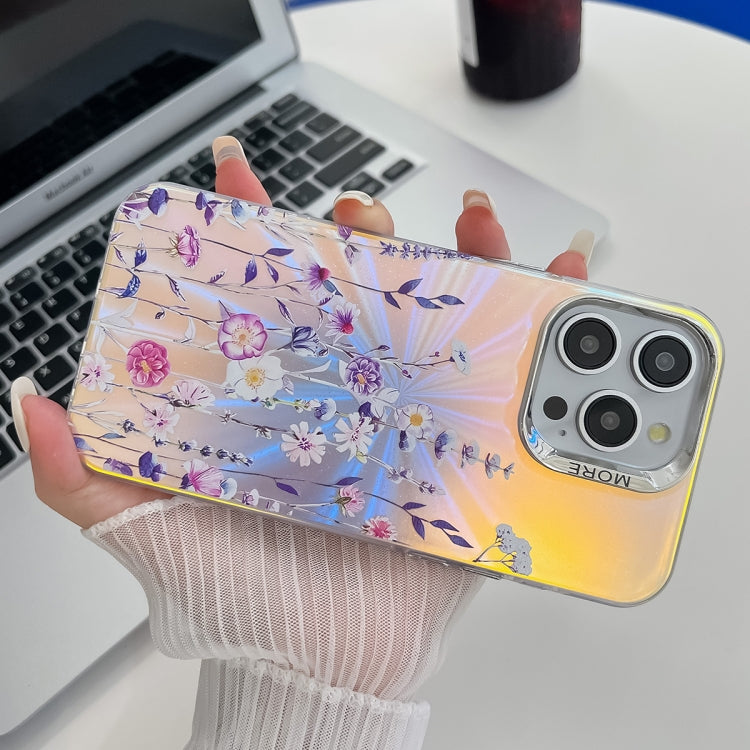 For iPhone 16 Electroplating Laser Flower Texture TPU Phone Case(White Flower AH10) - iPhone 16 Cases by buy2fix | Online Shopping UK | buy2fix