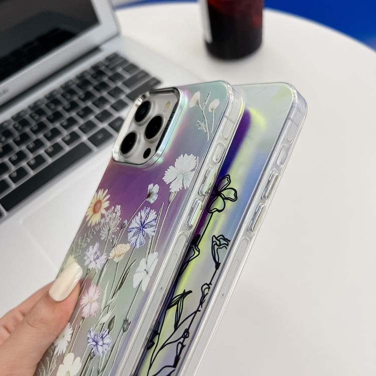 For iPhone 16 Plus Electroplating Laser Flower Texture TPU Phone Case(Lavender AH14) - iPhone 16 Plus Cases by buy2fix | Online Shopping UK | buy2fix