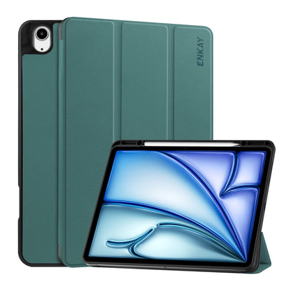 For iPad Air 13 2024 ENKAY Tri-fold Custer Texture TPU Leather Smart Tablet Case with Pen Slot(Dark Green) - iPad Air 13 2024 Cases by ENKAY | Online Shopping UK | buy2fix