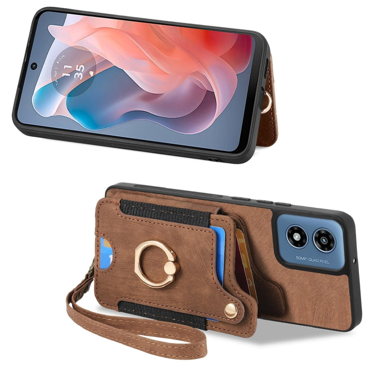 For Motorola G Play 2024 Retro Skin-feel Ring Multi-card RFID Wallet Phone Case(Brown) - Motorola Cases by buy2fix | Online Shopping UK | buy2fix