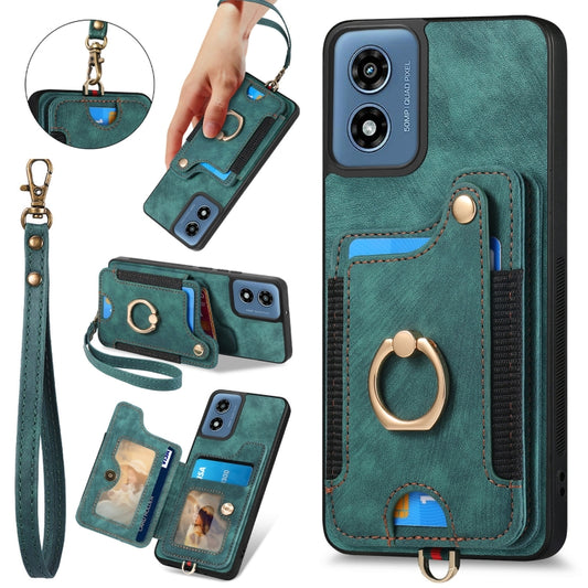 For Motorola G Play 2024 Retro Skin-feel Ring Multi-card RFID Wallet Phone Case(Green) - Motorola Cases by buy2fix | Online Shopping UK | buy2fix