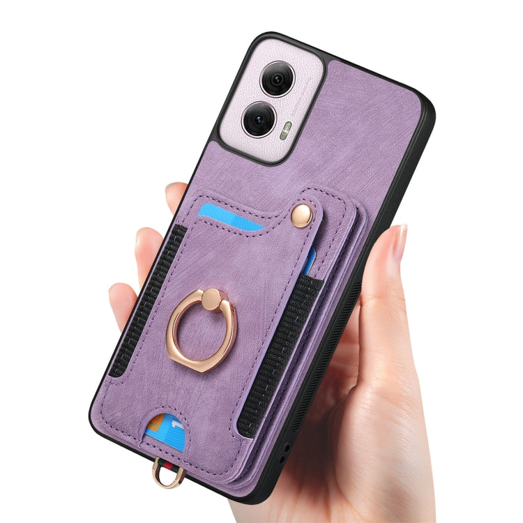 For Motorola G Power 5G 2024 Retro Skin-feel Ring Multi-card RFID Wallet Phone Case(Purple) - Motorola Cases by buy2fix | Online Shopping UK | buy2fix