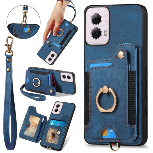 For Motorola G Power 5G 2024 Retro Skin-feel Ring Multi-card RFID Wallet Phone Case(Blue) - Motorola Cases by buy2fix | Online Shopping UK | buy2fix