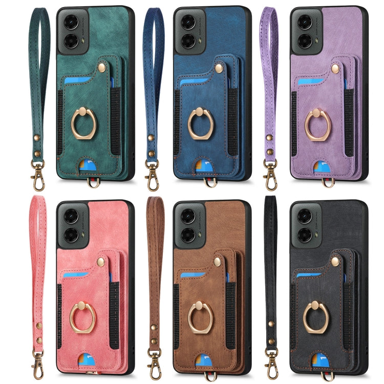 For Motorola G Power 5G 2024 Retro Skin-feel Ring Multi-card RFID Wallet Phone Case(Pink) - Motorola Cases by buy2fix | Online Shopping UK | buy2fix