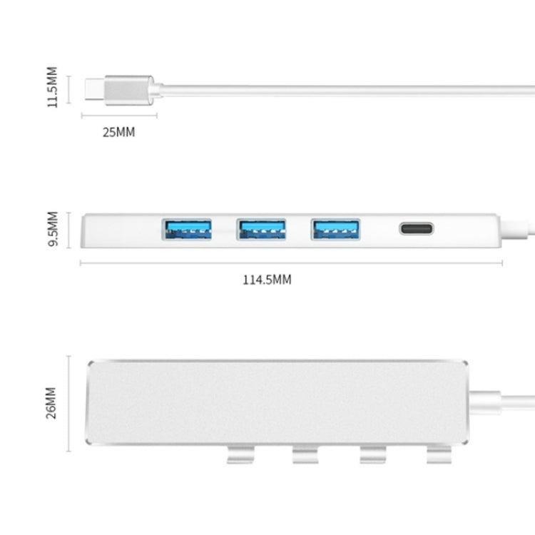 ADS-301C USB-C / Type-C to USB-C + USB 3.0 + 3 x USB 2.0 Expander HUB(Silver) - USB HUB by buy2fix | Online Shopping UK | buy2fix