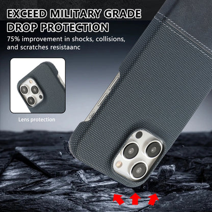 For iPhone 16 Pro Stitching Cloth PU Shockproof Phone Case(Dark Blue) - iPhone 16 Pro Cases by buy2fix | Online Shopping UK | buy2fix