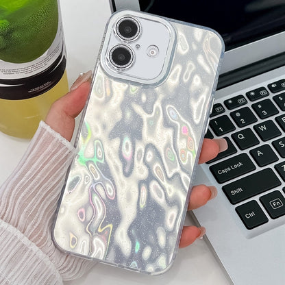 For iPhone 16 Plus Plating Glitter Texture TPU Phone Case with Lens Film(White Wrinkles) - iPhone 16 Plus Cases by buy2fix | Online Shopping UK | buy2fix