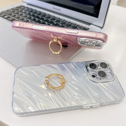 For iPhone 16 Pro Max Plating Glitter Texture Ring Holder TPU Phone Case with Lens Film(Purple Wrinkles) - More iPhone Cases by buy2fix | Online Shopping UK | buy2fix