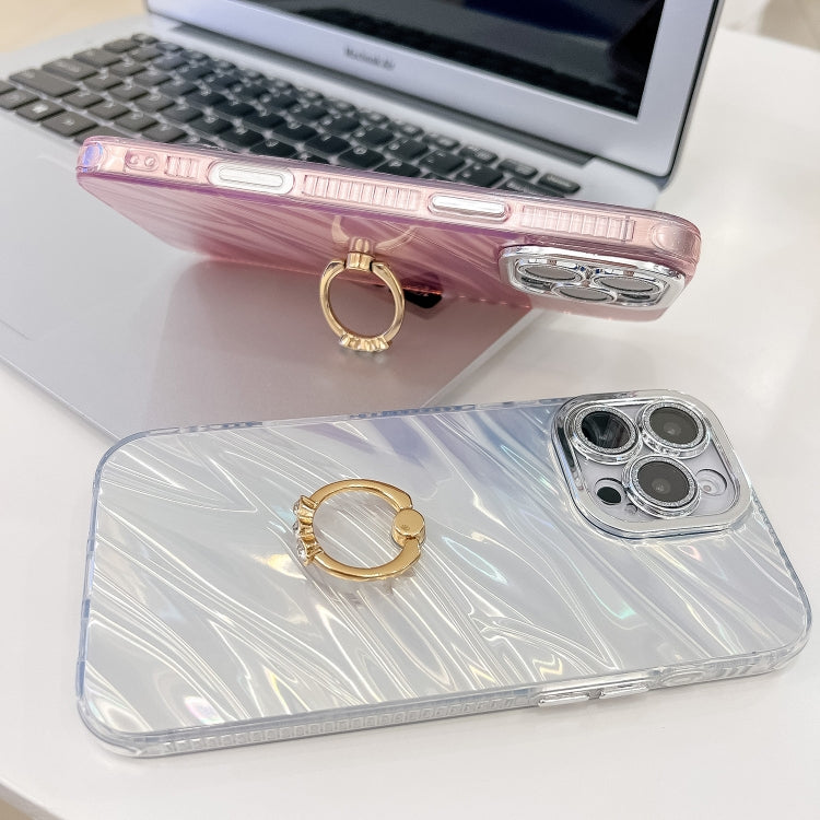 For iPhone 16 Plating Glitter Texture Ring Holder TPU Phone Case with Lens Film(Pink Water Ripples) - iPhone 16 Cases by buy2fix | Online Shopping UK | buy2fix