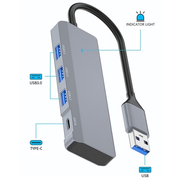 ADS-309A  Aluminum Alloy USB to 3  x USB 3.0 + Type-C Data Port Expansion Hub Adapter - USB 3.0 HUB by buy2fix | Online Shopping UK | buy2fix