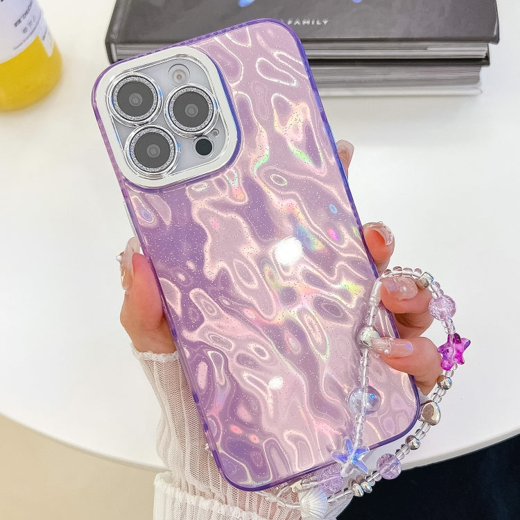 For iPhone 16 Pro Plating Glitter Texture Chain Wristband TPU Phone Case with Lens Film(Purple Wrinkles) - iPhone 16 Pro Cases by buy2fix | Online Shopping UK | buy2fix