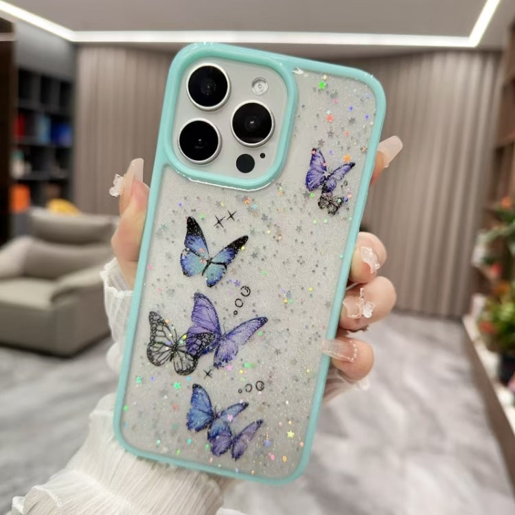 For iPhone 16 Pro Max Color Butterfly Glitter Epoxy TPU Phone Case(Green) - iPhone 16 Pro Max Cases by buy2fix | Online Shopping UK | buy2fix