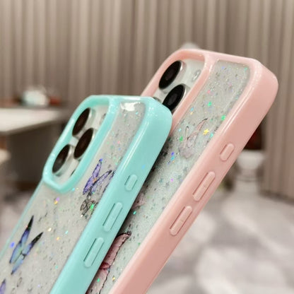 For iPhone 16 Pro Max Color Butterfly Glitter Epoxy TPU Phone Case(Pink) - iPhone 16 Pro Max Cases by buy2fix | Online Shopping UK | buy2fix