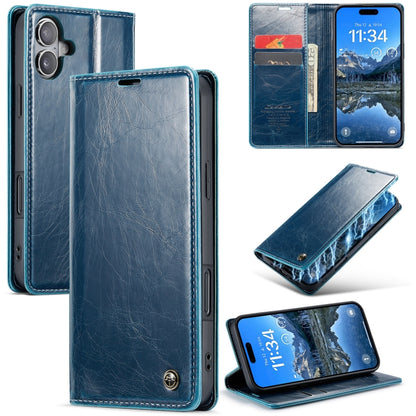 For iPhone 16 Plus CaseMe 003 Crazy Horse Texture Flip Leather Phone Case(Blue) - iPhone 16 Plus Cases by CaseMe | Online Shopping UK | buy2fix