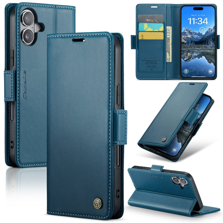 For iPhone 16 CaseMe 023 Butterfly Buckle Litchi Texture RFID Anti-theft Leather Phone Case(Blue) - iPhone 16 Cases by CaseMe | Online Shopping UK | buy2fix