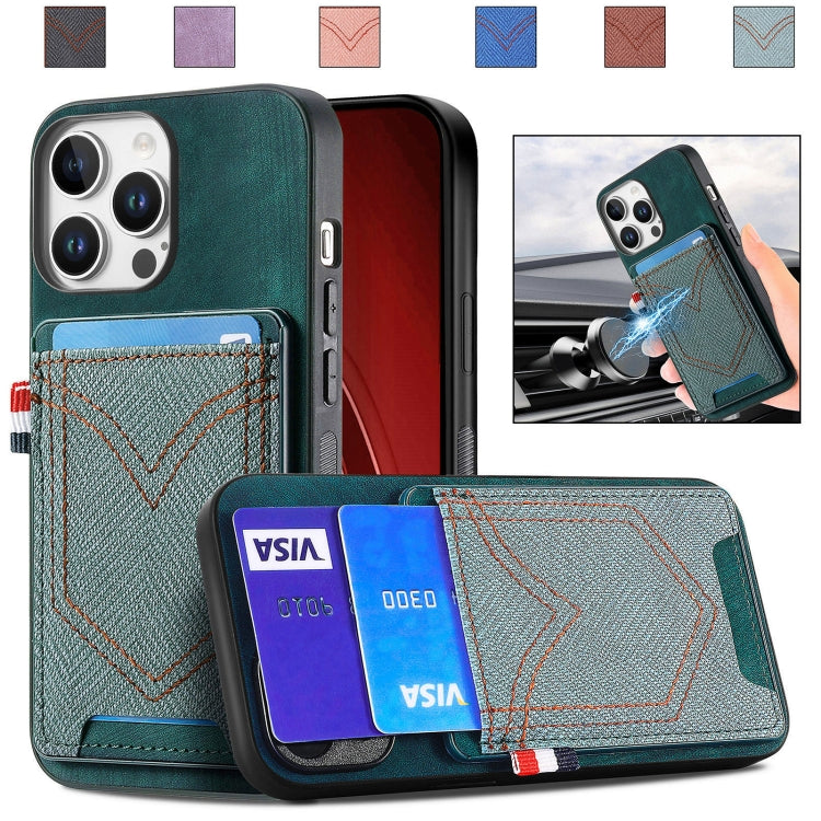 For iPhone 16 Pro Max Denim Texture Leather Skin Phone Case with Card Slot(Green) - iPhone 16 Pro Max Cases by buy2fix | Online Shopping UK | buy2fix