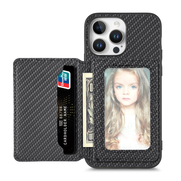 For iPhone 16 Pro Max Carbon Fiber Magnetic Card Wallet RFID Blocking Phone Case(Black) - iPhone 16 Pro Max Cases by buy2fix | Online Shopping UK | buy2fix