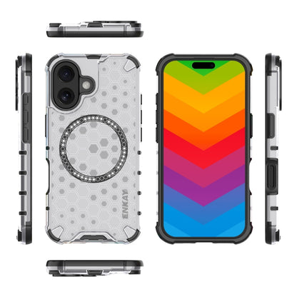 For iPhone 16 Plus ENKAY Hat-Prince Honeycomb MagSafe Shockproof Phone Case with Large Arc Edge Film(Grey) - iPhone 16 Plus Cases by ENKAY | Online Shopping UK | buy2fix