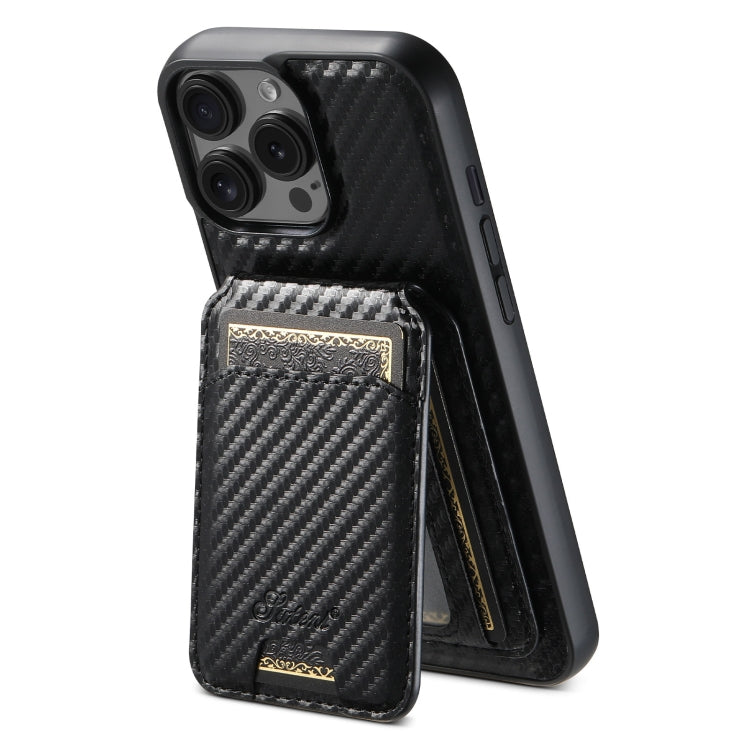 For iPhone 14 Pro Suteni TXWH18 Carbon Fiber Texture Detachable Wallet MagSafe Phone Case(Black) - iPhone 14 Pro Cases by Suteni | Online Shopping UK | buy2fix