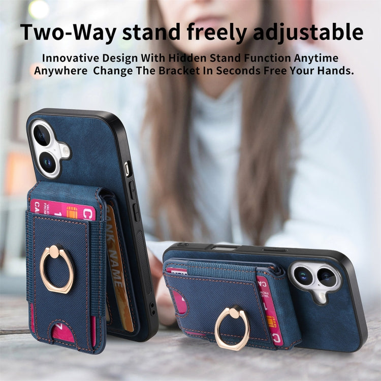 For iPhone 16 Retro Splitable Magnetic Stand Card Bag Leather Phone Case(Blue) - iPhone 16 Cases by buy2fix | Online Shopping UK | buy2fix