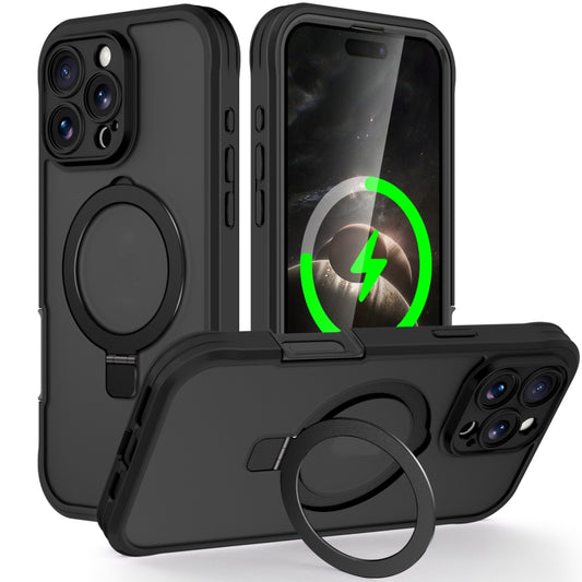 For iPhone 16 Pro Max Skin Feel MagSafe Holder 360 Full Body Phone Case(Black) - iPhone 16 Pro Max Cases by buy2fix | Online Shopping UK | buy2fix