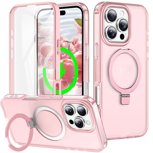 For iPhone 16 Pro Max Frosted Skin Feel MagSafe Holder 360 Full Body Phone Case(Pink) - iPhone 16 Pro Max Cases by buy2fix | Online Shopping UK | buy2fix