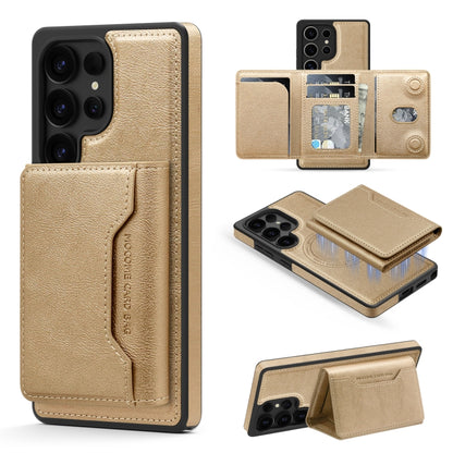 For Samsung Galaxy S25 Ultra 5G Shield Multi-functional MagSafe Card Bag Phone Case(Desert Gold) - Galaxy S25 Ultra 5G Cases by buy2fix | Online Shopping UK | buy2fix