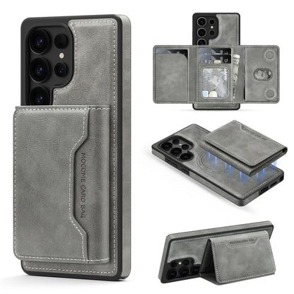 For Samsung Galaxy S25 Ultra 5G Shield Multi-functional MagSafe Card Bag Phone Case(Grey) - Galaxy S25 Ultra 5G Cases by buy2fix | Online Shopping UK | buy2fix