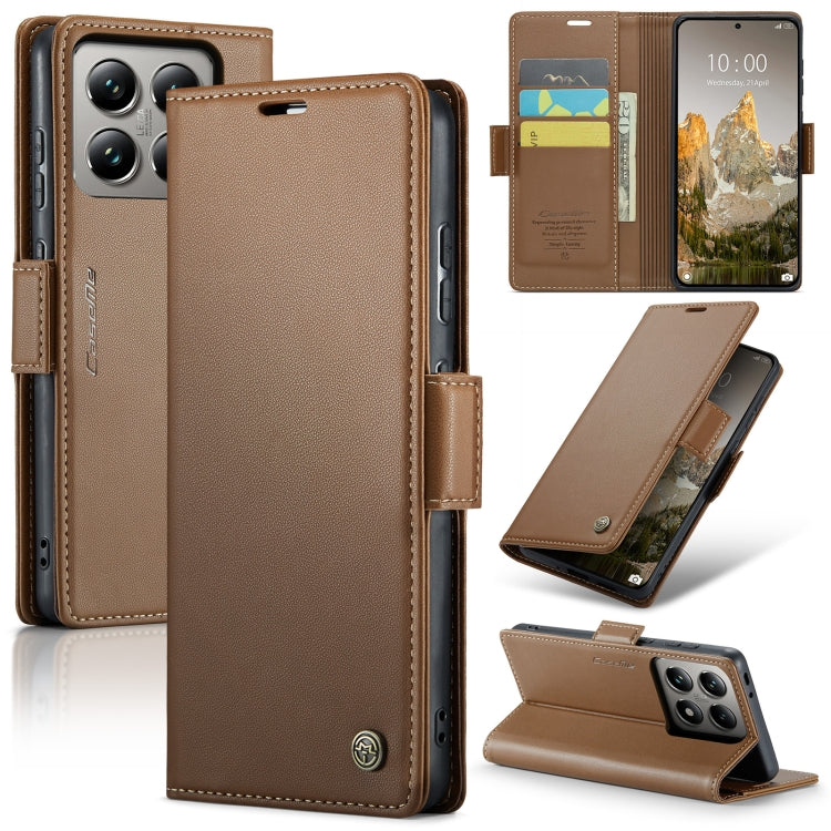 For Xiaomi 14T CaseMe 023 Butterfly Buckle Litchi Texture RFID Anti-theft Leather Phone Case(Brown) - 14T Cases by CaseMe | Online Shopping UK | buy2fix