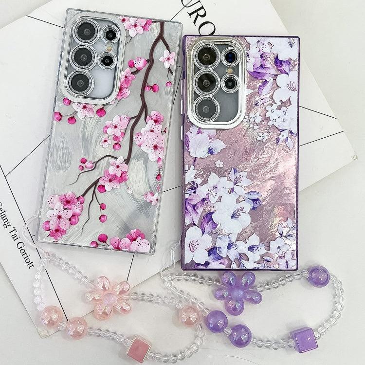 For Samsung Galaxy S25+ 5G Electroplating Flowers Plants Texture Wristband TPU Phone Case(Wildflower FL2) - Galaxy S25+ 5G Cases by buy2fix | Online Shopping UK | buy2fix