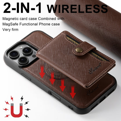 For iPhone 16 Suteni H20 Cross-Grain MagSafe Horizontal Card Bag Back Phone Case(Brown) - iPhone 16 Cases by Suteni | Online Shopping UK | buy2fix