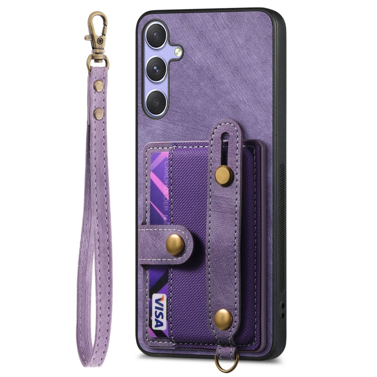 For Samsung Galaxy S25 Ultra 5G Retro Cross Wristband Wallet Leather Back Phone Case(Purple) - Galaxy S25 Ultra 5G Cases by buy2fix | Online Shopping UK | buy2fix