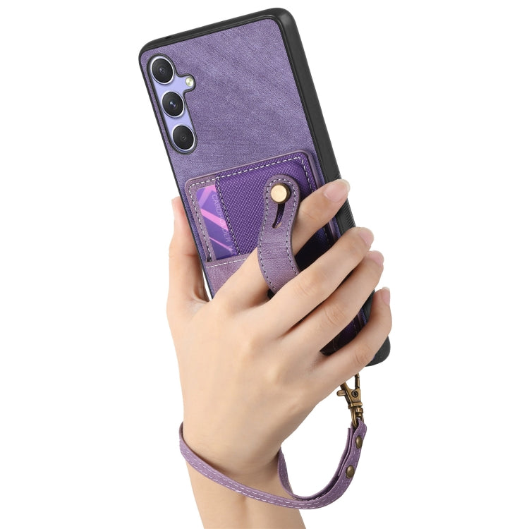 For Samsung Galaxy S25 Ultra 5G Retro Cross Wristband Wallet Leather Back Phone Case(Purple) - Galaxy S25 Ultra 5G Cases by buy2fix | Online Shopping UK | buy2fix