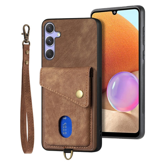 For Samsung Galaxy S25+ 5G Retro Card Wallet Fold Leather Phone Case with Strap(Brown) - Galaxy S25+ 5G Cases by buy2fix | Online Shopping UK | buy2fix