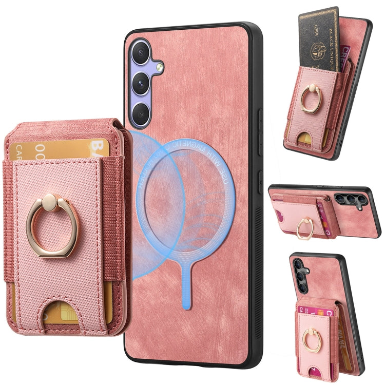 For Samsung Galaxy S25 5G Retro Splitable Magnetic Stand Card Bag Leather Phone Case(Pink) - Galaxy S25 5G Cases by buy2fix | Online Shopping UK | buy2fix